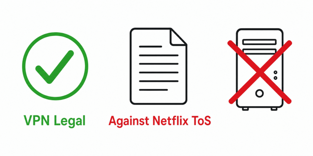 VPN use is legal while switching Netflix regions breaks the Terms of Service